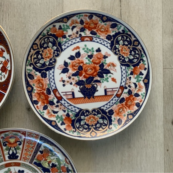 Elegant Orange‎ and Blue Chinese  Dinnerware Set of 3 chinoiserie plates home - Picture 4 of 11
